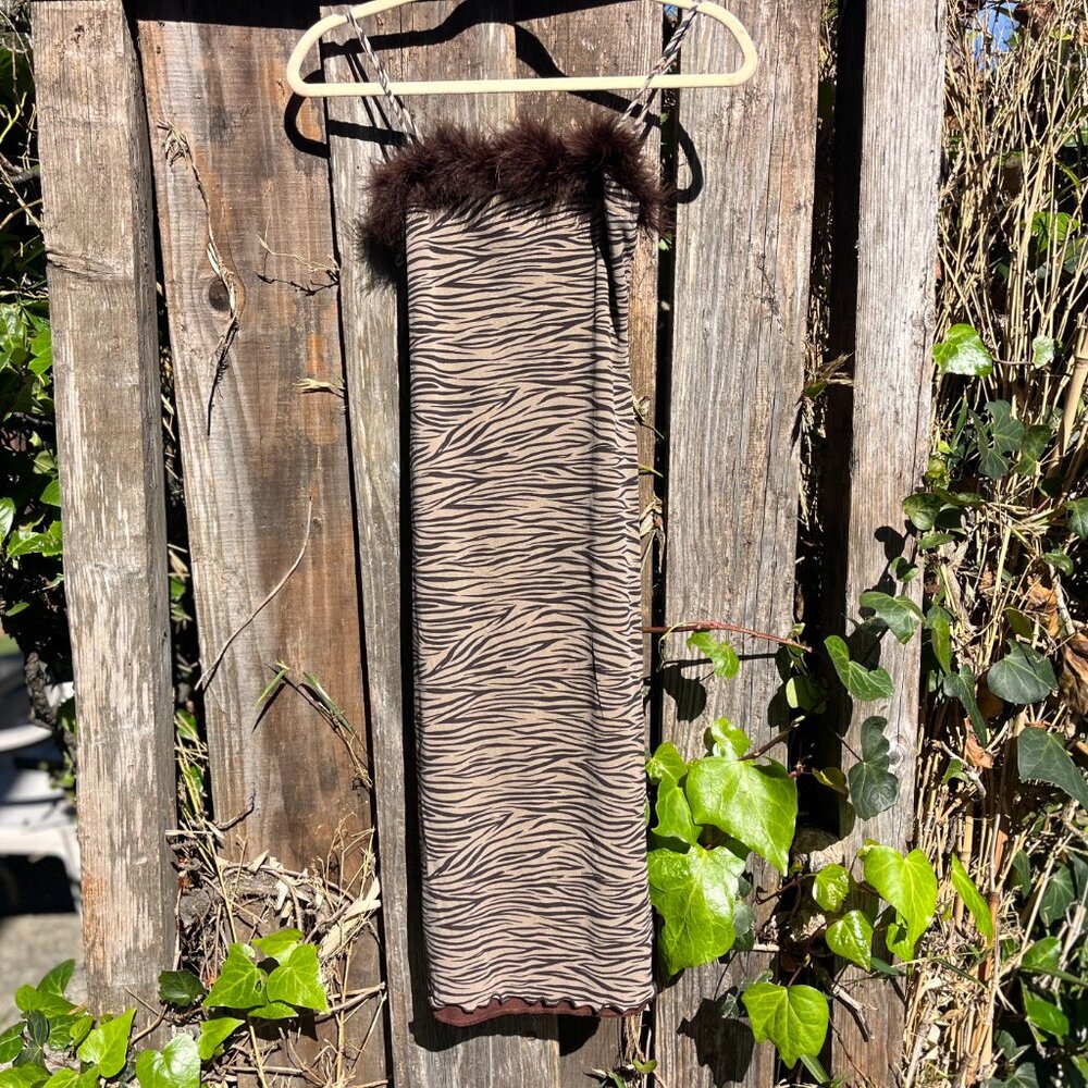 90s/Y2K Brown Zebra Animal Print Slip Dress in M by XI